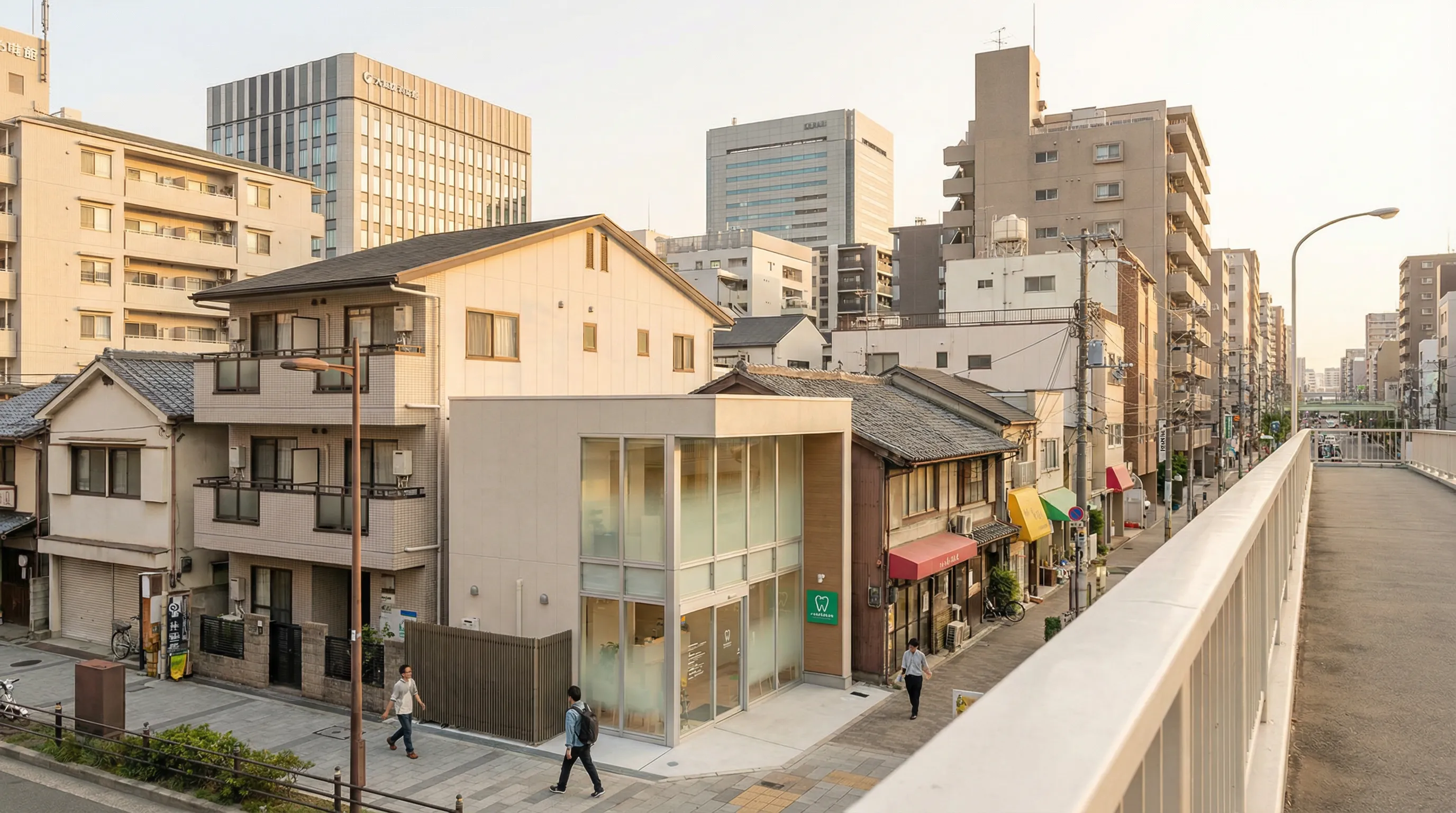 大阪の街並みと歯科医院